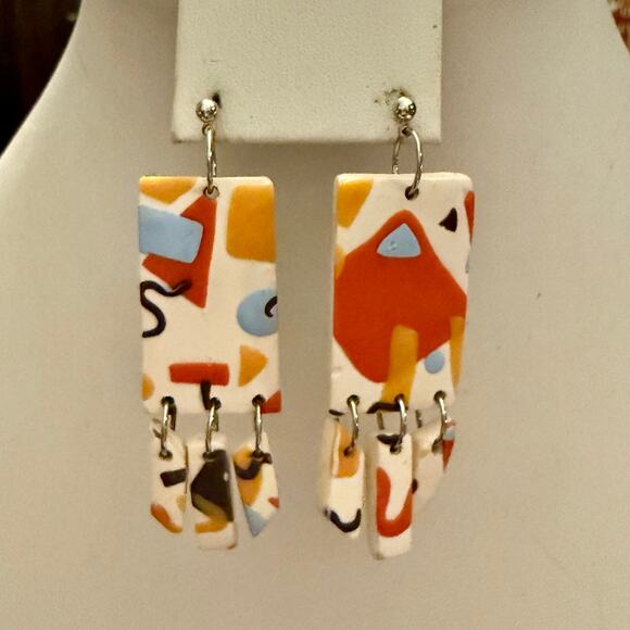 Unique Abstract Polymer Clay Artisan Earrings - Picture 3 of 6